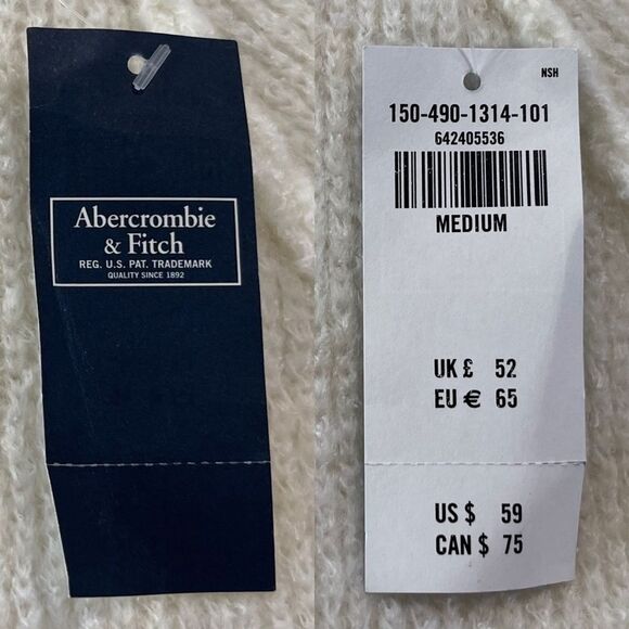 Abercrombie & Fitch Crewneck Knit Sweater | Zip Shoulder Cream NWT - Picture 8 of 11